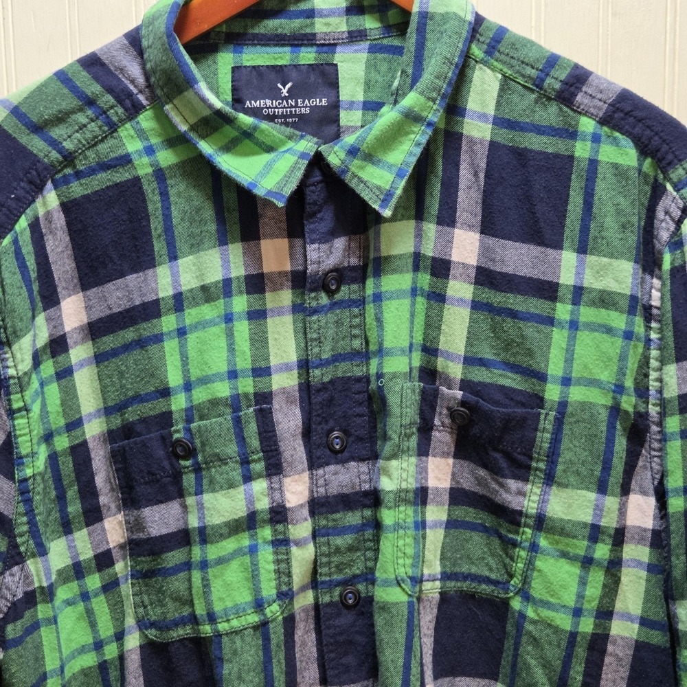 American‎ Eagle Outfitters Shirt Mens 2XL Plaid Long Sleeve Flannel Button Up